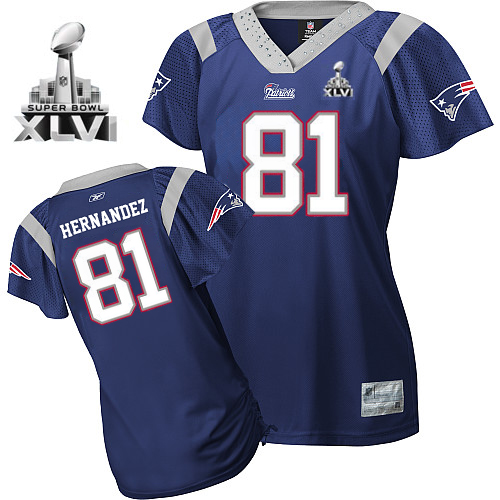 Patriots #81 Aaron Hernandez Blue Women's Field Flirt Super Bowl XLVI Stitched NFL Jersey